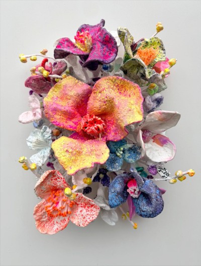 Stefan Gross - Flower Bonanza - Orange, Blue on White